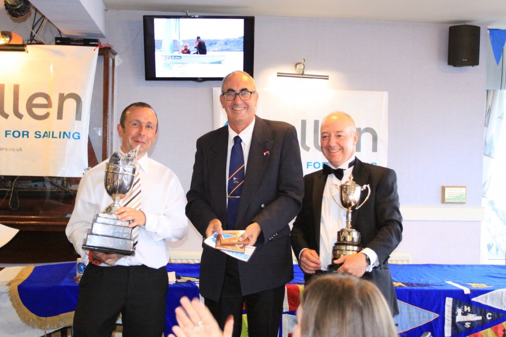 Overall winners Tim Sadler and Richard Sault being presented with their prizes by BYC Commodore David Faithfull. Photo: Gareth Fudge